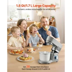 VEVOR Ice Cream Maker, 1.8 Qt. Capacity, 6-Speed Electric Stand Mixer, With LED Digital Display & Timer, Mixing Paddle, Dough Hook, Grey -Aesthtic Interiors GUEST f74c88ae 2508 4287 a222 6d596530a0d5