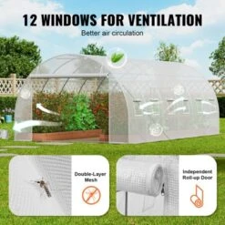 VEVOR Walk-in Tunnel Greenhouse, 19.4x9.7x6.5 Ft Hoop House Greenhouse Tunnel With Galvanized Steel Frame, White PE Cover, 12 Windows -Aesthtic Interiors GUEST f76b7ba5 988b 4188 ba1f 760ef0ada7a6