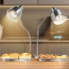 VEVOR Food Heat Lamp, 500W Electric Commercial Food Warmer Light, 2-Head Stainless Steel French Fry Heating Lamp With 3 Bulbs, Silver