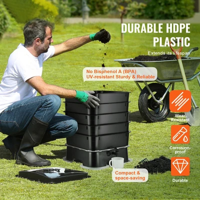 VEVOR 5-Tray Worm Composter, 50 L Worm Compost Bin Outdoor And Indoor, Sustainable Design Worm Farm Kit, For Recycling Food Waste, Worm Castings 2 VEVOR 5-Tray Worm Composter, 50 L Worm Compost Bin Outdoor And Indoor, Sustainable Design Worm Farm Kit, For Recycling Food Waste, Worm Castings - Image 2
