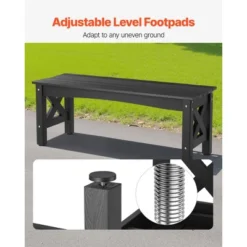 VEVOR Outdoor Bench, 44.5 Inch, 600 Lbs Weight Capacity, Weatherproof Plastic Frame With Adjustable Level Footpads And Thick Leg, Black -Aesthtic Interiors GUEST f7abd936 90b9 4aa0 a56d 15e2e66a1616
