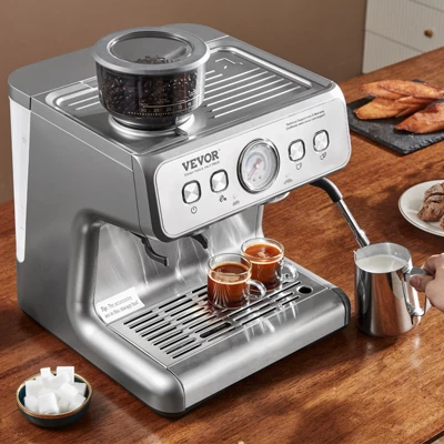 VEVOR Espresso Machine With Grinder, 15 Bar Semi-Automatic Espresso Coffee Maker With Milk Frother Steam Wand, Removable Water Tank & Pressure Gauge 1 VEVOR Espresso Machine With Grinder, 15 Bar Semi-Automatic Espresso Coffee Maker With Milk Frother Steam Wand, Removable Water Tank & Pressure Gauge