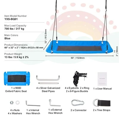 VEVOR Platform Swing, 60 Inch Platform Tree Swing For Kids And Adults, 700lbs Weight Capacity Outdoor Swing, 900D Oxford Fabric Swing Seat 7 VEVOR Platform Swing, 60 Inch Platform Tree Swing For Kids And Adults, 700lbs Weight Capacity Outdoor Swing, 900D Oxford Fabric Swing Seat - Image 7