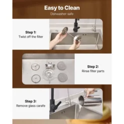 VEVOR French Press Coffee Maker, 34 Ounce 1 Liter Stainless Steel Coffee Press Tea Maker With Filter, Silver -Aesthtic Interiors GUEST f89dd566 c1d5 4019 91ee 66c375afbba7