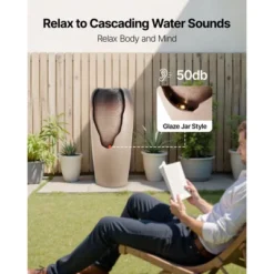 VEVOR Outdoor Water Fountain, 30.71 In Height Fountain And Waterfall, 1-Tier Floor Standing Glazed Jar Style Fountains With Light And Pump, Beige -Aesthtic Interiors GUEST f8e1f6b5 24b6 495c b93b 9f79cf23f8c4