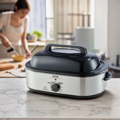 VEVOR Electric Roaster Oven, 18 QT Turkey Roaster Oven With Self-Basting Lid, 1450W Roaster Oven With Defrost & Warm Function 1 VEVOR Electric Roaster Oven, 18 QT Turkey Roaster Oven With Self-Basting Lid, 1450W Roaster Oven With Defrost & Warm Function