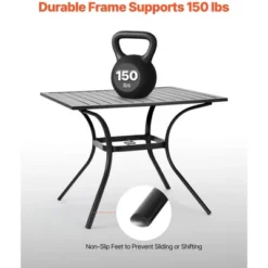 VEVOR Outdoor Patio Dining Table, 37 Inch Square Metal Steel Slat Backyard Bistro Tables, With 1.5 In Umbrella Hole, Black -Aesthtic Interiors GUEST f9039965 b149 4895 9b62 bf474bc9f35e