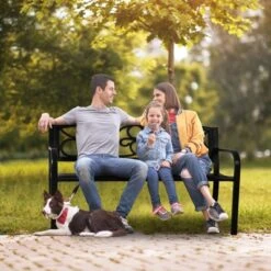 VEVOR Outdoor Bench, 50 Inches Metal Garden Bench For Outdoors, 550 Lbs Load Capacity Bench, Outdoor Garden Park Bench With Backrest And Armrests