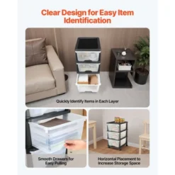 VEVOR Plastic Storage Drawers Cart, 3 Drawers Storage Organizer With Wheels, Rolling Closet Organization And Storage Dividers, Transparent&Black -Aesthtic Interiors GUEST f9ba3a6a ae57 45d0 a545 db59f5da3c52
