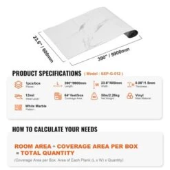 VEVOR Self Adhesive Vinyl Floor Tiles 390 X 23.6 Inch, 1.5mm Thick Peel & Stick, White Marble Texture DIY Flooring For Kitchen, Dining Room -Aesthtic Interiors GUEST f9cb50eb c2d8 4bf6 b393 64ab75e62b76