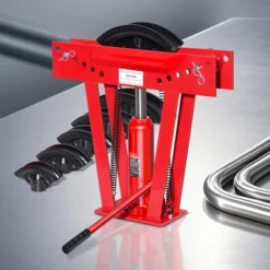VEVOR Hydraulic Pipe Bender, 12 Ton Manual Copper Exhaust Pipe Bending Machine With 6 Dies (1/2" - 2") And 90 - 180° Adjustable Rollers, Red