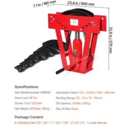 VEVOR Hydraulic Pipe Bender, 16 Ton Manual Copper Exhaust Pipe Bending Machine With 8 Dies (1/2" - 3") And 90 - 180° Adjustable Rollers, Red -Aesthtic Interiors GUEST f9fb8e89 6989 4b93 a9b9 1ee09e69a137