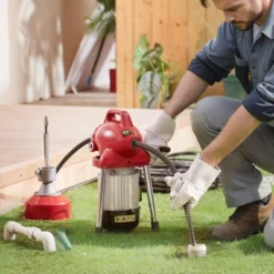 VEVOR Drain Cleaner Machine 120FT X 5/8 Inch, 370W Electric Sewer Snake Auger Manual Feed - With 2 Sectional Steel Cables, Red