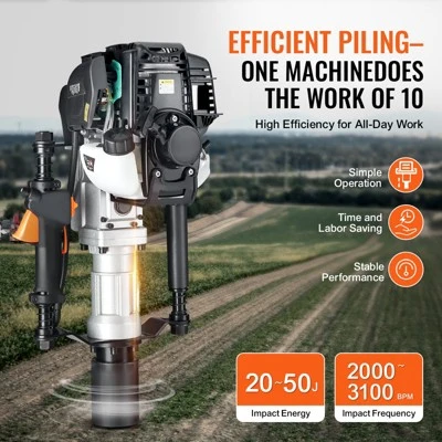 VEVOR 37.77cc Gas-Powered T Post Driver, 4-Stroke Engine Gasoline Fence Piling Pounder, With 2 Post Driving Head(55/70 Mm) , Black 2 VEVOR 37.77cc Gas-Powered T Post Driver, 4-Stroke Engine Gasoline Fence Piling Pounder, With 2 Post Driving Head(55/70 Mm) , Black - Image 2