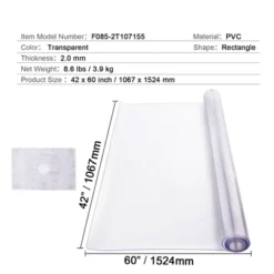 VEVOR Plastic Table Cover, 42 X 60 Inch 2.0 Mm Thick Clear Table Protector, Rectangle PVC Desk Mat, Waterproof & Easy Cleaning, Transparent -Aesthtic Interiors GUEST fbd38c7b 0bd1 4a19 9992 6a0a841abdcd
