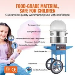 VEVOR Electric Cotton Candy Machine With Cart, 1000W Commercial Candy Floss Maker With Cover, Stainless Steel Bowl, Sugar Scoop And Drawer Blue -Aesthtic Interiors GUEST fbe7b822 41fd 47bb 9d08 5cd5670958c1