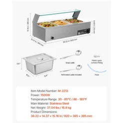 VEVOR Commercial Food Warmer, 1500W Electric Stainless Steel Steam Food Warmer With Glass Cover, 3-Pan Countertop Buffet Bain Marie, Silver 14 VEVOR Commercial Food Warmer, 1500W Electric Stainless Steel Steam Food Warmer With Glass Cover, 3-Pan Countertop Buffet Bain Marie, Silver -Aesthtic Interiors GUEST fc0438e7 f280 424f b46b 8893efc58e0c
