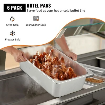 VEVOR 6 Pack Steam Table Pans 20.9 X 12.8 X 5.9 Inch Deep Steam Table Pan Full Size 20.5L Deep Food Container Stainless Steel Oven Tray, Silver 2 VEVOR 6 Pack Steam Table Pans 20.9 X 12.8 X 5.9 Inch Deep Steam Table Pan Full Size 20.5L Deep Food Container Stainless Steel Oven Tray, Silver - Image 2