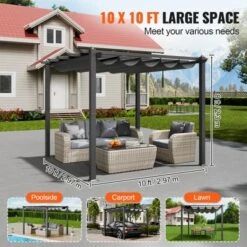 VEVOR 10'x10' Outdoor Retractable Pergola With Canopy, Aluminum Pergola With Retractable Canopy, Modern Pergola With Sun Shade Canopy, Gray -Aesthtic Interiors GUEST fc458733 a158 43d6 ab40 7a03a35c0c02
