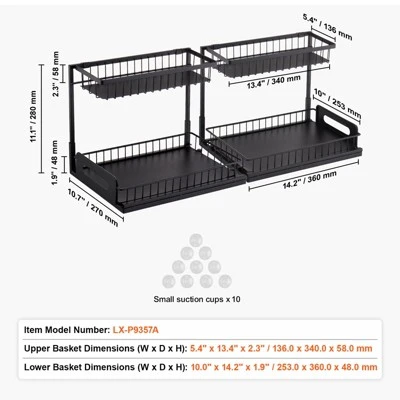 VEVOR 2 Tier Pull Out Cabinet Organizer(10.7"W X 14.2"D ), Under Sink Organizer And Storage, Slide Out Drawer Cabinet Organizer, Black 7 VEVOR 2 Tier Pull Out Cabinet Organizer(10.7"W X 14.2"D ), Under Sink Organizer And Storage, Slide Out Drawer Cabinet Organizer, Black - Image 7