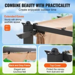 VEVOR 10'x10' Outdoor Retractable Pergola With Canopy, Aluminum Pergola With Retractable Canopy, Modern Pergola With Sun Shade Canopy, Beige -Aesthtic Interiors GUEST fc8f7ccd d1f0 4791 bc70 9e50fcc3f02a
