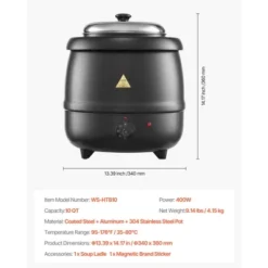 VEVOR Electric Soup Warmer, 10QT Commercial Soup Kettle With 304 Stainless Steel Detachable Insert Pot, 95~176°F Adjustable Temperature, Black -Aesthtic Interiors GUEST fcb0bb50 03b5 48c0 bcf7 7a58602af7e8