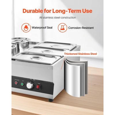 VEVOR Electric Soup Warmer, Two 6.34QT Pots & Three 1/3 Pans, Stainless Steel Food Warmer With 86~185°F Adjustable Temp, 1500W Bain Marie, Silver 6 VEVOR Electric Soup Warmer, Two 6.34QT Pots & Three 1/3 Pans, Stainless Steel Food Warmer With 86~185°F Adjustable Temp, 1500W Bain Marie, Silver - Image 6