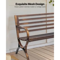 VEVOR Outdoor Bench, 50 Inch, Carbon Steel Metal Frame With Slatted Pattern Backrest And Round Edge Armrests, Weatherproof, Antique Bronze -Aesthtic Interiors GUEST fceaf3d6 b715 4608 bdcf c7c2b698b05a