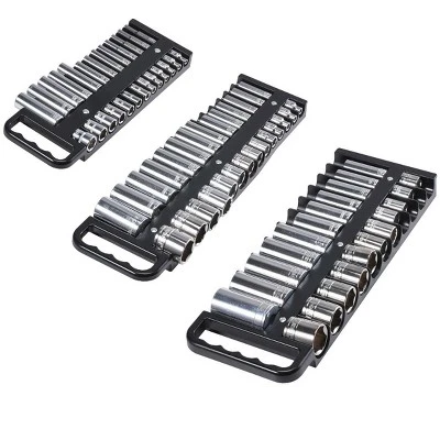 VEVOR Portable Socket Organizer Tray, 3-Piece Metric & SAE Socket Organizer Set, 1/4'', 3/8'' And 1/2'' Heavy-Duty Socket Holder With Handle 8 VEVOR Portable Socket Organizer Tray, 3-Piece Metric & SAE Socket Organizer Set, 1/4'', 3/8'' And 1/2'' Heavy-Duty Socket Holder With Handle - Image 8