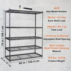 VEVOR Storage Shelving Unit, 5-Tier Adjustable, 2000 Lbs Capacity, Heavy Duty Garage Shelves Metal Organizer Wire Rack 13 VEVOR Storage Shelving Unit, 5-Tier Adjustable, 2000 Lbs Capacity, Heavy Duty Garage Shelves Metal Organizer Wire Rack -Aesthtic Interiors GUEST fd76b09c 36bb 4b2d 80be 2d0c3ca10b4b