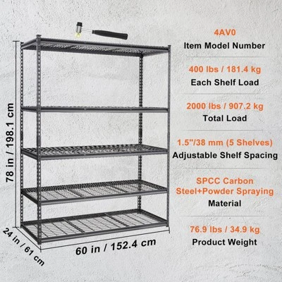 VEVOR Storage Shelving Unit, 5-Tier Adjustable, 2000 Lbs Capacity, Heavy Duty Garage Shelves Metal Organizer Wire Rack 7 VEVOR Storage Shelving Unit, 5-Tier Adjustable, 2000 Lbs Capacity, Heavy Duty Garage Shelves Metal Organizer Wire Rack - Image 7