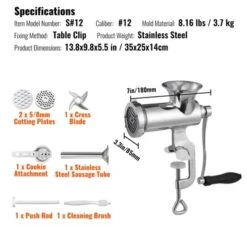 VEVOR Manual Meat Grinder, 304 Stainless Steel Hand Meat Grinder With Steel Table Clamp, Meat Mincer Sausage Maker & 2 Cutting Plates 14 VEVOR Manual Meat Grinder, 304 Stainless Steel Hand Meat Grinder With Steel Table Clamp, Meat Mincer Sausage Maker & 2 Cutting Plates -Aesthtic Interiors GUEST fdbb5d5a 3e26 42b1 8177 1f7a60f25542