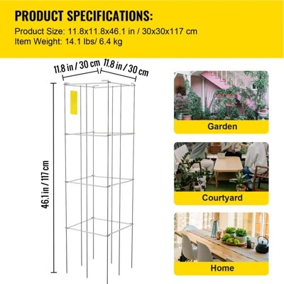 VEVOR Tomato Cages, 11.8" X 11.8" X 46.1", 5 Packs Square Plant Support Cages, Silver PVC-Coated Steel Tomato Towers, Silver 7 VEVOR Tomato Cages, 11.8" X 11.8" X 46.1", 5 Packs Square Plant Support Cages, Silver PVC-Coated Steel Tomato Towers, Silver - Image 7
