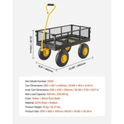 VEVOR 500 Lbs Steel Garden Cart, Heavy Duty Garden Wagon Cart Pullable On Wheels, Metal Yard Utility Wagon Carts With 10" All Terrain Tires, Black -Aesthtic Interiors GUEST feab1d23 513e 4be9 9da2 757d10de4ab7