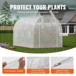 VEVOR Walk-in Tunnel Greenhouse, 9.6x6.4x6.2 Ft Hoop House Greenhouse Tunnel, Plant Hot House With Galvanized Steel Frame, White PE Cover -Aesthtic Interiors GUEST fed1c788 3217 4859 9408 adaa089d35a1