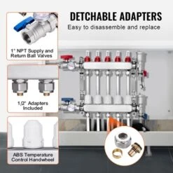 VEVOR 5-Branch Radiant Heat Manifold, 1/2" PEX Tubing Manifold, Stainless Steel PEX Manifold For Hydronic Radiant Floor Heating, Silver -Aesthtic Interiors GUEST ff4656df bde5 48b9 8fb8 82bf667e628c
