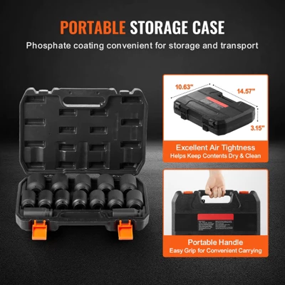 VEVOR Axle Nut Impact Socket Set, 1/2" Drive Deep 6+12-Point 14-Piece Metric Spindle Nut Socket Set, CR-V Heat Treated Large Socket Set Black 6 VEVOR Axle Nut Impact Socket Set, 1/2" Drive Deep 6+12-Point 14-Piece Metric Spindle Nut Socket Set, CR-V Heat Treated Large Socket Set Black - Image 6