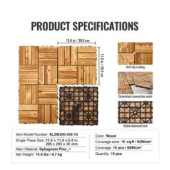 VEVOR Interlocking Deck Tiles Solid Wood, 10 Pack,12"x12" Waterproof Camphor Pine Wood Flooring All Weather Use, Patio Floor Decking Covering Tiles -Aesthtic Interiors GUEST ff9436cc 709e 405a 982c f046f0c07a14