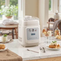 VEVOR Upright Automatic Ice Cream Maker With Built-in Compressor, 1 Quart No Pre-freezing Gelato Maker, 4 Modes Electric Sorbet-Maker, White