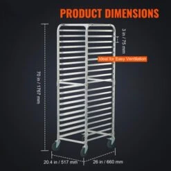 VEVOR Bun Pan Rack, 20-Tier Commercial Bakery Racks With Brake Wheels, Aluminum Racking Trolley Storage For Half & Full Sheet, 26"L X 20.4"W X 70"H 10 VEVOR Bun Pan Rack, 20-Tier Commercial Bakery Racks With Brake Wheels, Aluminum Racking Trolley Storage For Half & Full Sheet, 26"L X 20.4"W X 70"H -Aesthtic Interiors GUEST ffcd3943 29c7 44ef 9df3 49700cccb778