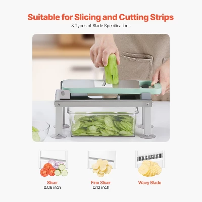 VEVOR Vegetable Chopper Mandoline Slicer, All-in-1 Food Veggie Cutter With 9 Stainless Steel Blades, Cheese Grater Onion Potato Dicer, Silver 6 VEVOR Vegetable Chopper Mandoline Slicer, All-in-1 Food Veggie Cutter With 9 Stainless Steel Blades, Cheese Grater Onion Potato Dicer, Silver - Image 6